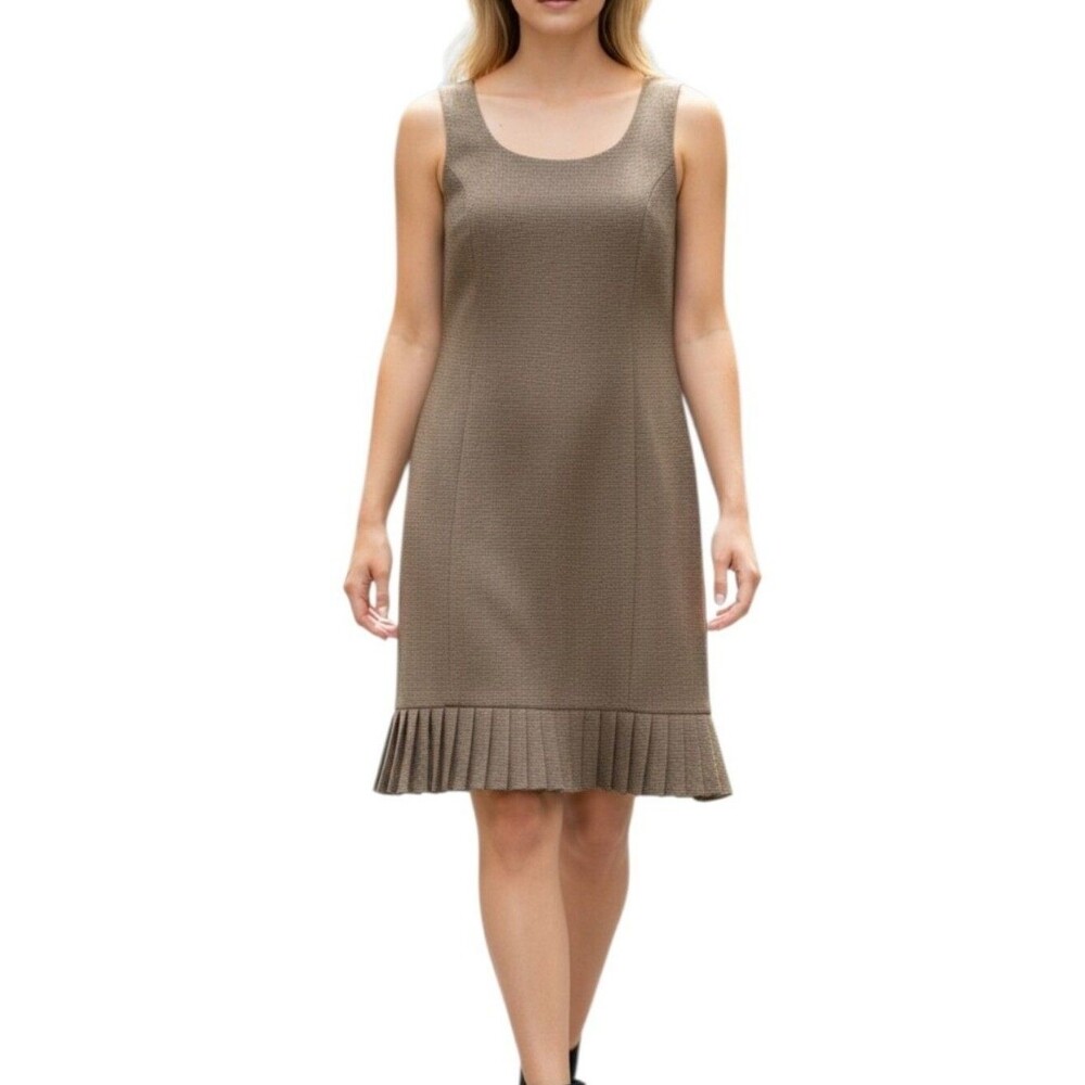 Danny & Nicole Brown Textured Ruffle Bottom Career Dress